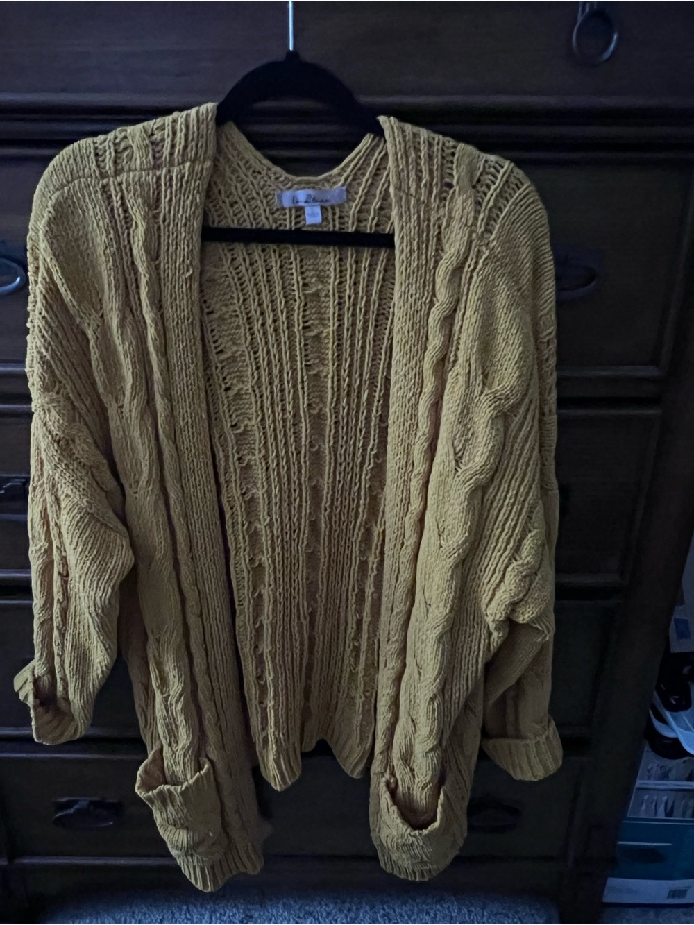 Lush Open-Front Cable Knit Cardigan - Mustard
